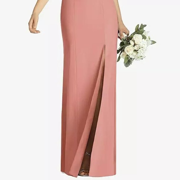 New Dessert Rose Crepe Dress, Halter Keyhole Back Bridesmaid Formal Leg Slit - Picture 2 of 14